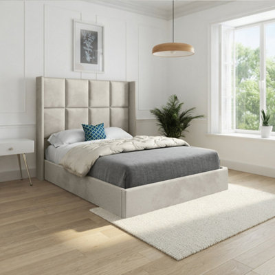  - Sproatley Winged Upholstered Beige Soft Velvet Designer Bed Frame