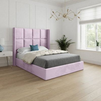  - Sproatley Winged Upholstered Pink Soft Velvet Designer Bed Frame