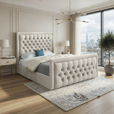  - Swanscombe Upholstered Beige Soft Velvet Designer Bed Frame