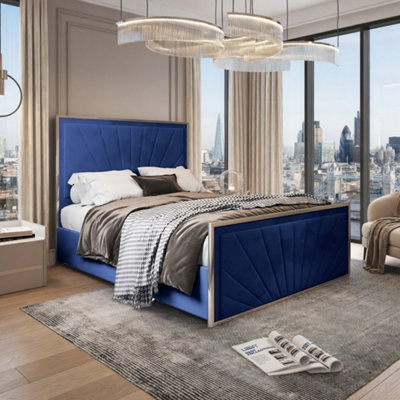  - Thornbury Upholstered Soft Velvet Blue Metal Designer Bed Frame