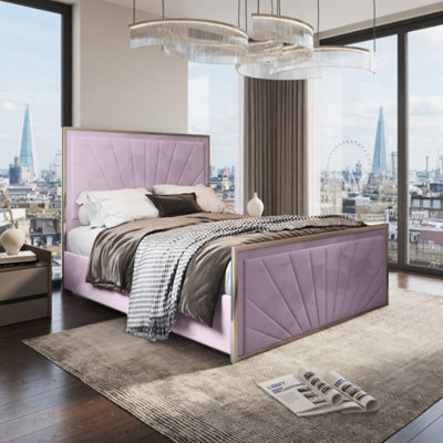  - Thornbury Upholstered Soft Velvet Pink Metal Designer Bed Frame