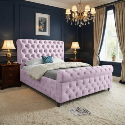  - Tickencote Sleigh Upholstered Pink Soft Velvet Designer Bed Frame