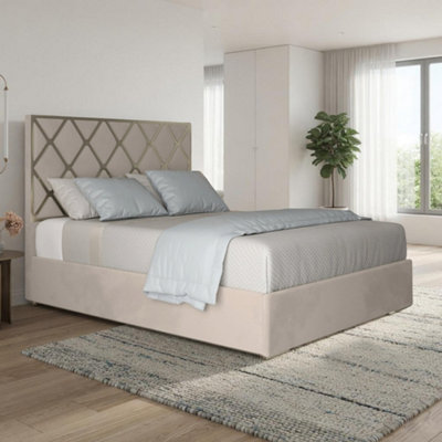  - Tredington Upholstered Soft Velvet Beige Metal Designer Bed Frame