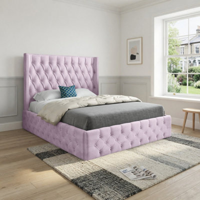  - Vange Winged Upholstered Pink Soft Velvet Designer Bed Frame