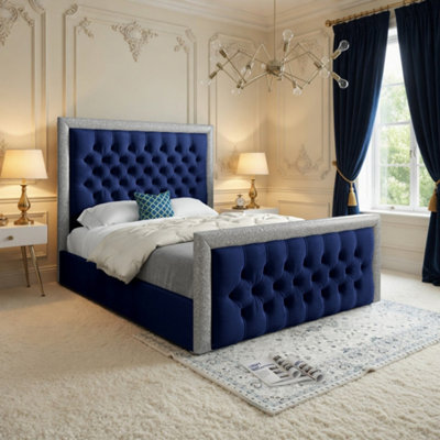  - Wambrook Glitter Border Blue Soft Velvet Designer Bed Frame