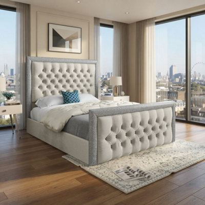  - Wambrook Glitter Border Beige Soft Velvet Designer Bed Frame