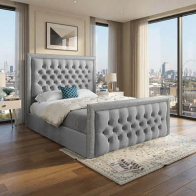  - Wambrook Glitter Border Grey Soft Velvet Designer Bed Frame