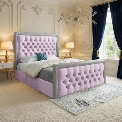  - Wambrook Glitter Border Pink Soft Velvet Designer Bed Frame