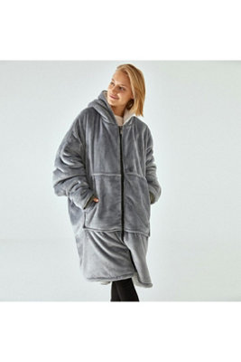 - Cozy Oversized Wearable Hoodie Blanket Sweatshirt Grey Adult