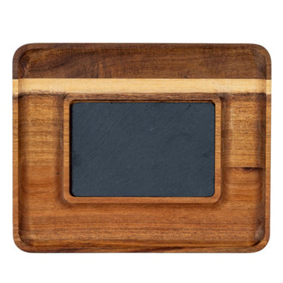  - Acacia And Slate Serving Tray With Chalk Label Insert
