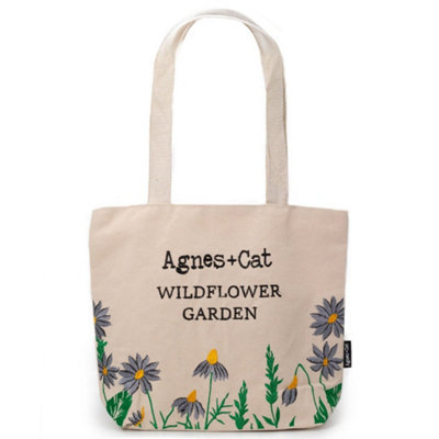 Agnes And Cat Wildflower Garden Tote Bag Purple Flowers from B&Q