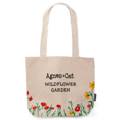 Agnes And Cat Wildflower Garden Red Flower Cotton Tote Bag from B&Q