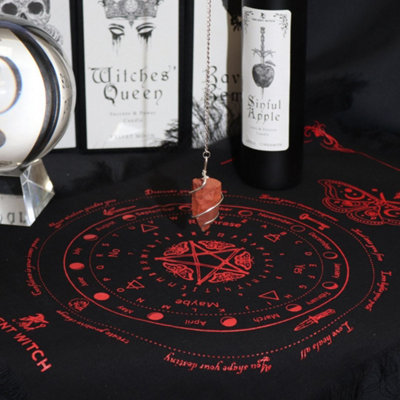  - Ancient Witch Mystic Moth Pendulum Divination Cloth Black Red