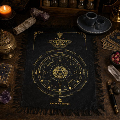 - Ancient Witch Mystic Moth Pendulum Divination Cloth Black Gold