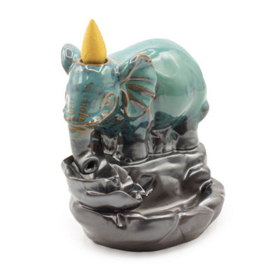 Elephant At Pool Backflow Incense Burner Glazed Ceramic from B&Q