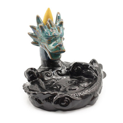 Large Dragon Pool Backflow Incense Burner Glazed Ceramic