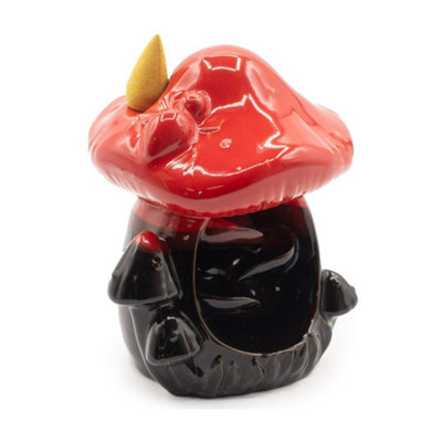 Large Red Mushroom Backflow Incense Burner Glazed Ceramic