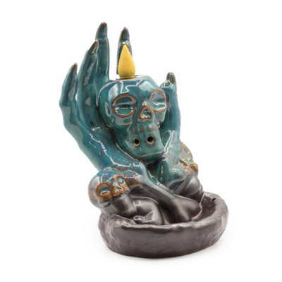 Skull In Hand Backflow Incense Burner Glazed Ceramic from B&Q