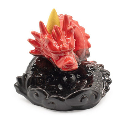  - Small Red Dragon Backflow Incense Burner Ceramic Cone Holder