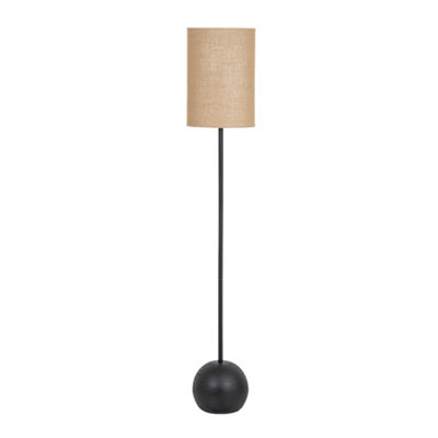  - Black Cannon Floor Lamp With Hessian Shade