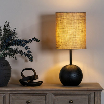  - Black Cannon Table Lamp With Hessian Shade