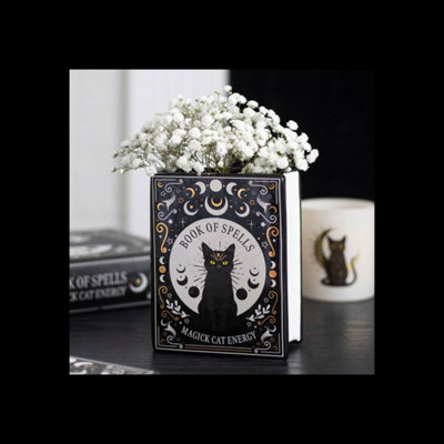  - Black Cat Spell Book Shaped Ceramic Flower Vase