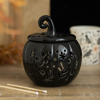  - Black Folk Pumpkin Oil Burner And Tealight Wax Warmer
