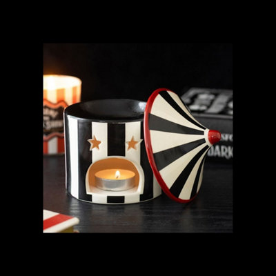 Black Striped Circus Tent Ceramic Oil Burner For Tealight