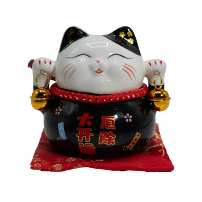  - Black Cushion Ceramic Money Cat Bank With Coin Slot
