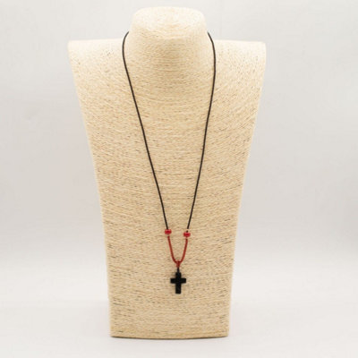 Black Agate Cross Gemstone Cord Necklace Adjustable