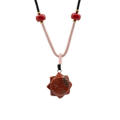  - Carnelian Sun Face Gemstone Pendant Adjustable Cord Necklace