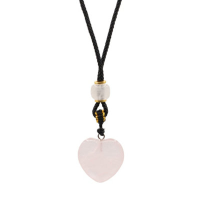 Rose Quartz Heart Gemstone Cord Necklace With Adjustable