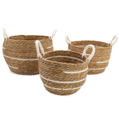 - Cotton And Seagrass Large Stripe Baskets Set Of 3