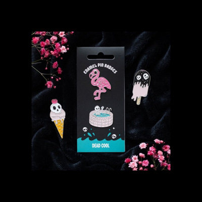  - Dead Cool Skeleton And Flamingo Enamel Pin Badges Set