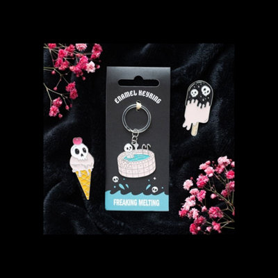  - Dead Cool Skeleton Enamel Keyring Pink Pool Chilled