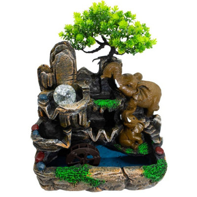 Elephants In Love Tabletop Water Feature With Crystal Ball Light