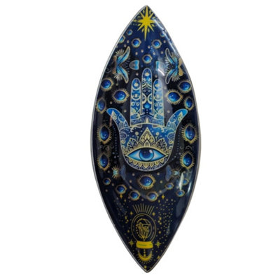  - Blue Hamsa Evil Eye Enamel Incense Bowl Aluminum