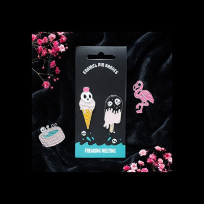  - Melting Ice Cream Skull Enamel Pin Badge Set