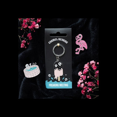  - Dripping Skull Melting Ice Cream Enamel Keyring For Keys