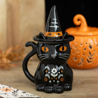 Frightful Folk Black Cat Witch Hat Lidded Mug