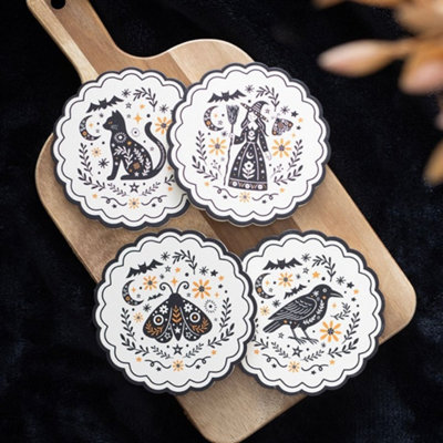 Frightful Folk Coaster Set Of 4 For Mug And Glass Protection from B&Q