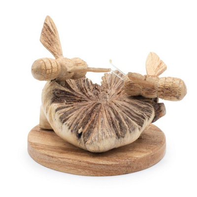  - Bees On Natural Parasite Wood Carving Rustic Shelf Decor