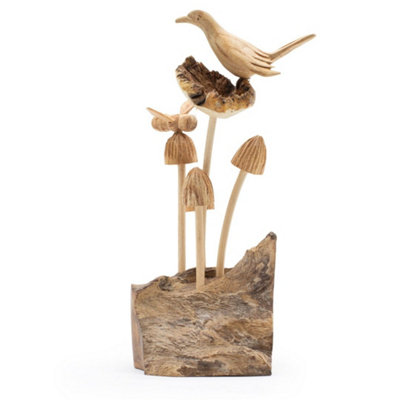 Wood Parasite Carving Bird Bee Above Mushroom Scene from B&Q