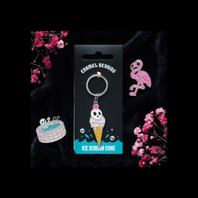  - Ice Scream Cone Skull Enamel Keyring For Gothic Keys
