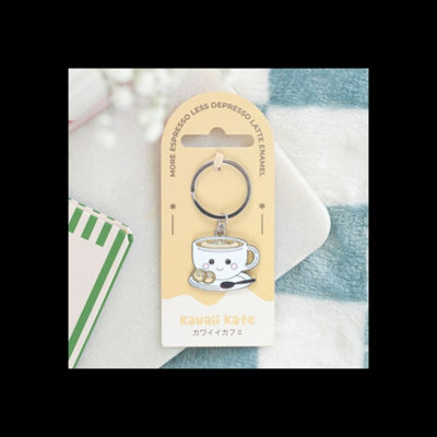 Cute Kawaii Latte Enamel Keyring Smiling Coffee Charm from B&Q