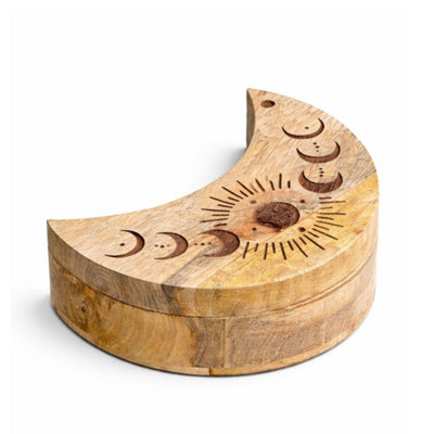 Kdmd Unisex Brown Moon Crescent Sliding Jewelry Storage Box With Carved Phases In Small - Image 2