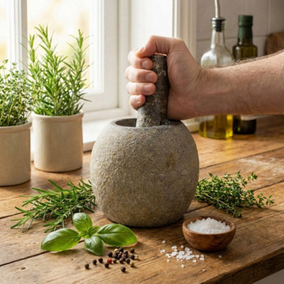 Large Natural River Stone Pestle And Mortar 15X12Cm from B&Q