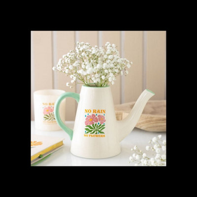 Kdmd Unisex White No Rain No Flowers Ceramic Watering Can & Vase In 600Ml - Image 2