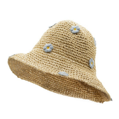  - Nomad Sari Floppy Straw Sun Hat Beige Blue Floral