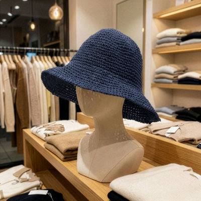  - Nomad Sari Floppy Straw Sun Hat Navy Blue